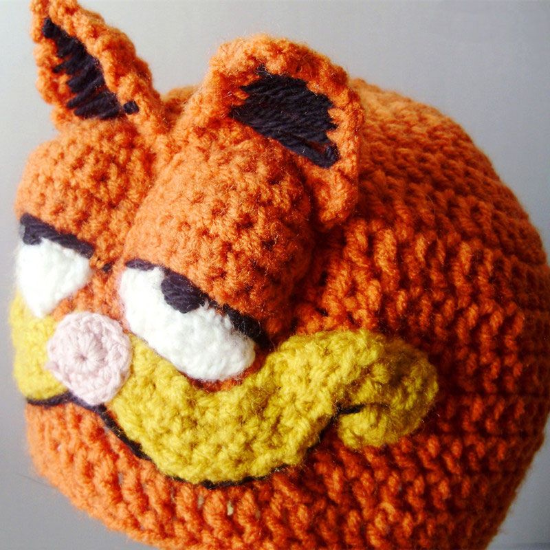 2020 Novelty Orange Garfield Hat,Handmade Knit Crochet Baby Boy Girl