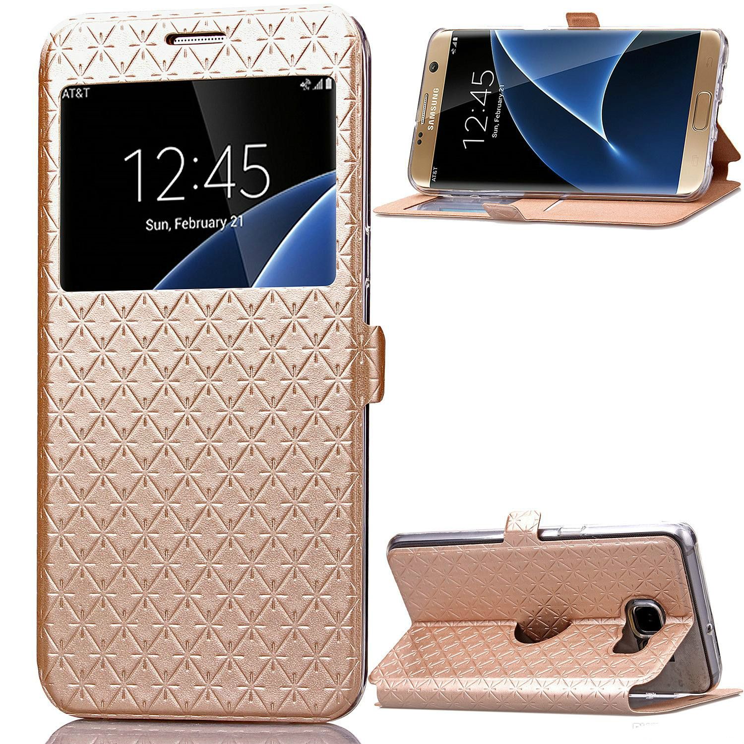 Handyshop Flip Case Für Samsung Galaxy S7 Rand Mit fenem Fenster Handyshop Flip Case Für Samsung Galaxy S7 Rand Mit fenem Fenster Pu Tpu Leder Handy Handy Wallet Cover Case Protector Mit Kickstand Fu Handyhuellen Von