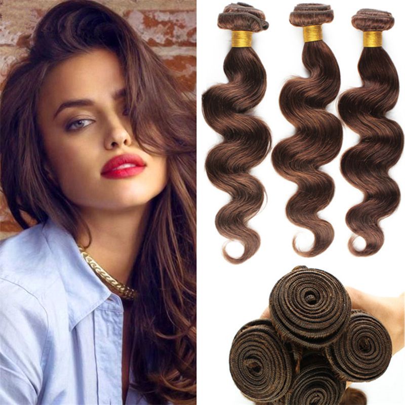 Color 4 Light Medium Brown Body Wave Hair 3 Bundles Chestnut