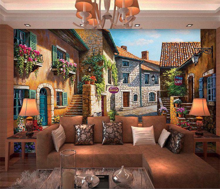 European Small Town Painting Mural Photo Wallpapers Living Room Wall Art Decor Murals Wall Paper