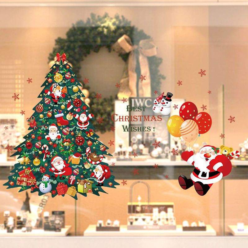 shop window glass christmas tree santa claus wall sticker home