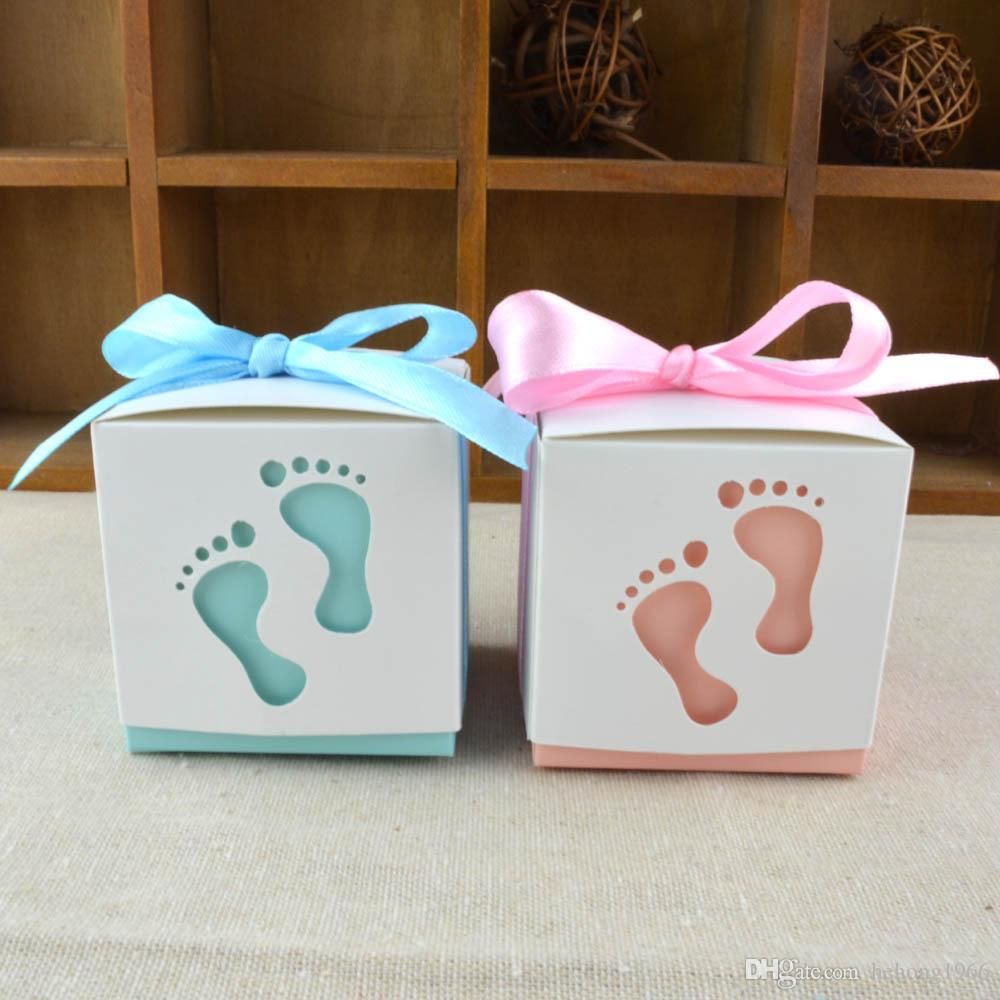 Candy Box Creative Engraved Baby Footprint Shape Full Moon Wedding Gift Packing Cute Bowknot Sweets Case With Ribbon 0 32wj R Christmas Wrapped Boxes