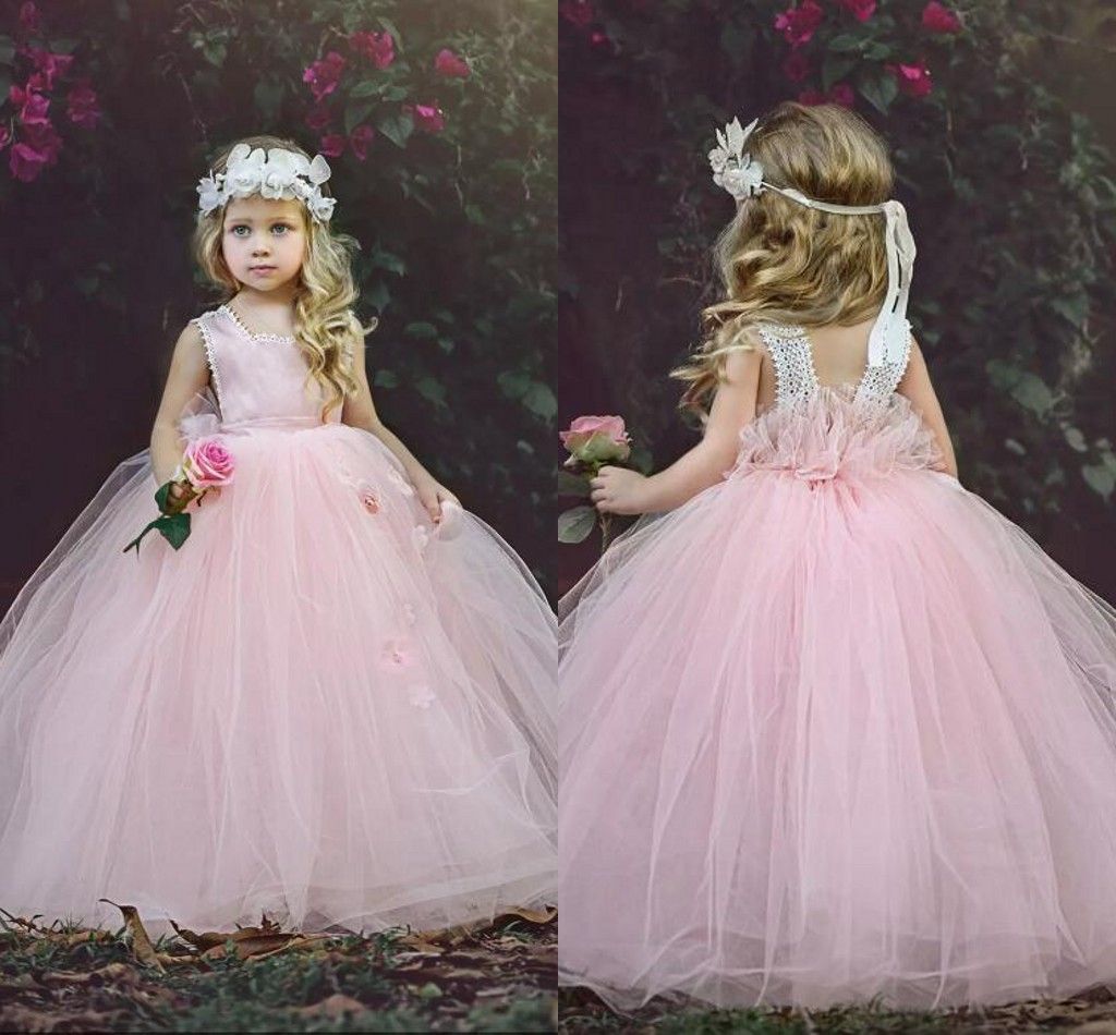 blush pink tulle flower girl dress