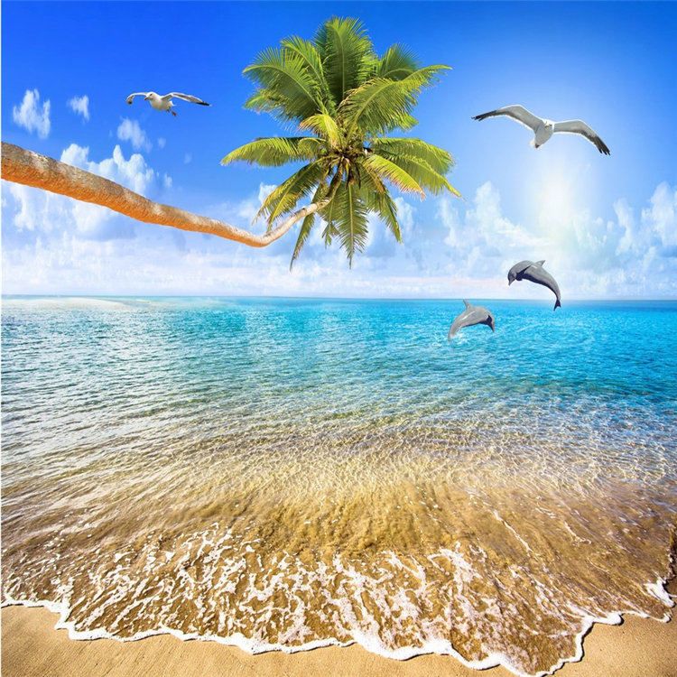 Beautiful Sea View Mediterranean Coconut Tree Dolphin Sofa Tv