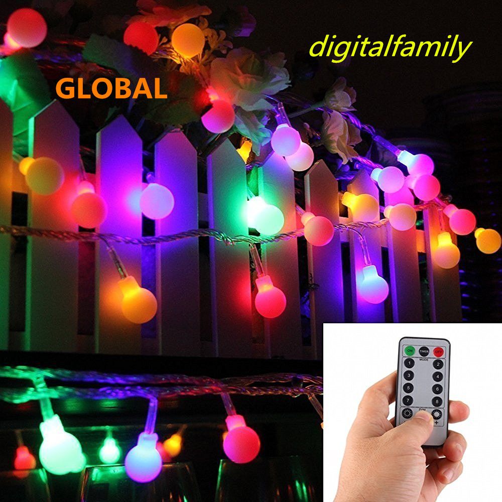 NEW 16 Feet 50 LED Outdoor Globe String Lights 8 Modes Battery Operated Frosted White Ball Fairy