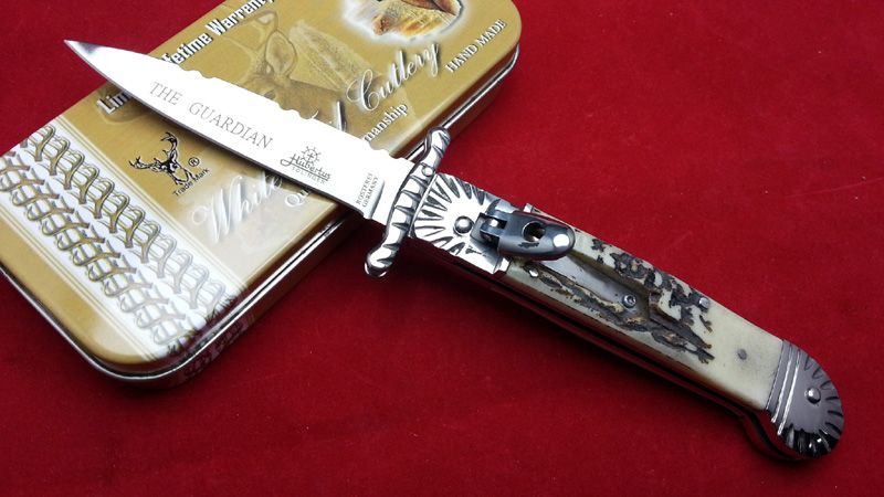 El Hubertus Solincen Patron Guardian Knife 8.5 pulgadas Sin caja de regalo asa de asas de asta de accionamiento de una sola acción plegable Cuchillos de camping
