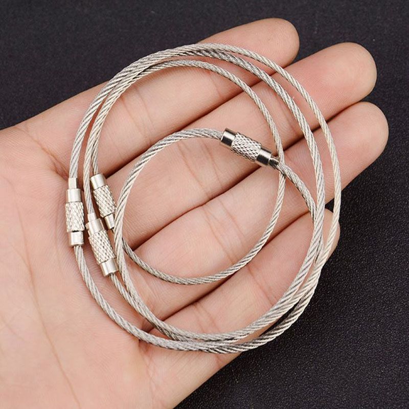 15cm Stainless Steel Wire Keychain Cable Key Ring With Screw Closure