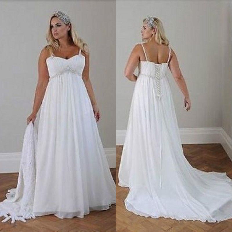 Discount Plus Size Casual Beach Wedding Dresses 2017 Spaghetti