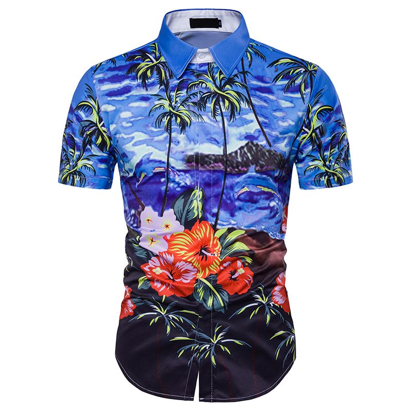 Chemise Homme Motif Pizza - Style Hawaïen Cubain, 100% Coton, Manches Courtes, Pour Vacances