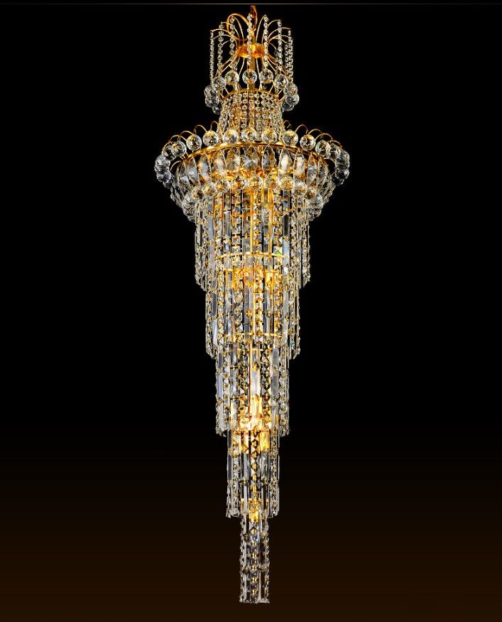 Villa Living Room Chandelier Lamp Rotating Staircase Lobby Villa Living Room Chandelier Lamp Rotating Staircase Lobby Led Lighting Golden Crystal French Plastic