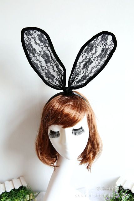 Floral Malha Orelha Coelho Headband Do Partido Black Rabbit Lace Floral Alice Acessórios Para o Cabelo Da Faixa