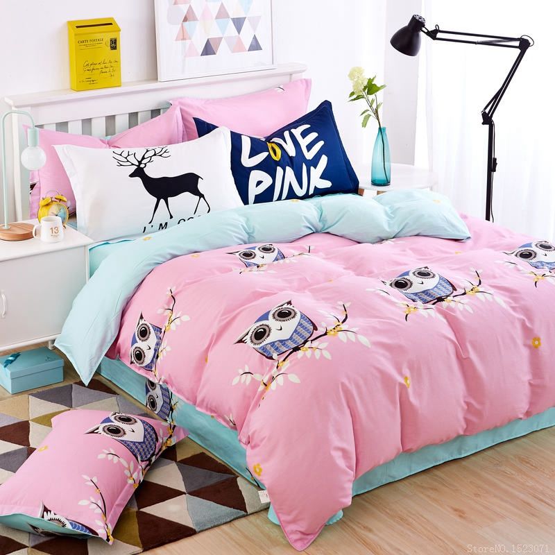 Whole Pink Owl Girls Boys Bedding Set Bright Color Fish Horse Whole Pink Owl Girls Boys Bedding Set Bright Color Fish Horse Car Bed Linen Kids Duvet Cover Sets Twin Full Queen King Size Striped