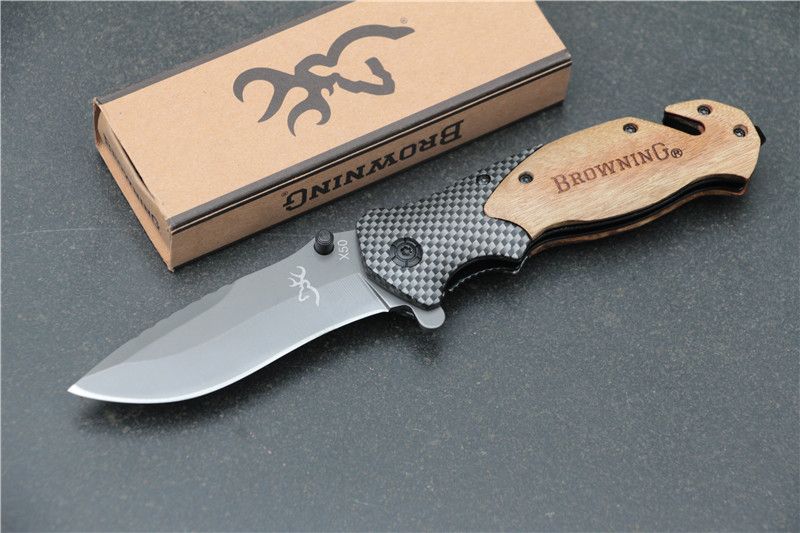 Browning X50 Tactical Folding Pocket Knife Steel Blade Wood Handle Titanium Survival Knives
