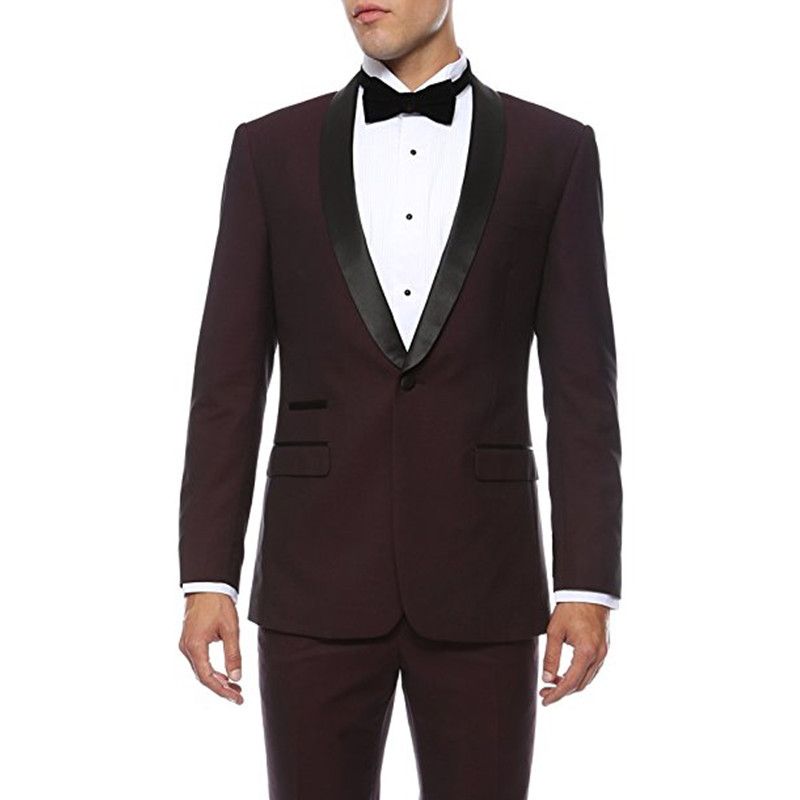 Custom Made Wine Red Suits Black Lapel One Button 2-piece Slim Fit Men ...