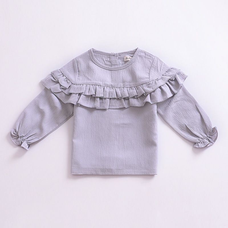 New Kids Girls Puff Sleeve Shirts Spring Fall Ruffles Princess Party