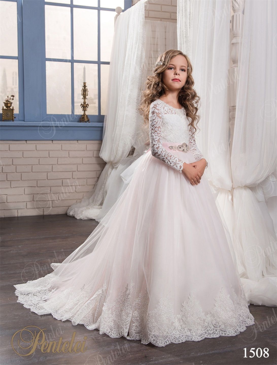 kids wedding dresses 2017 long sleeves sweep