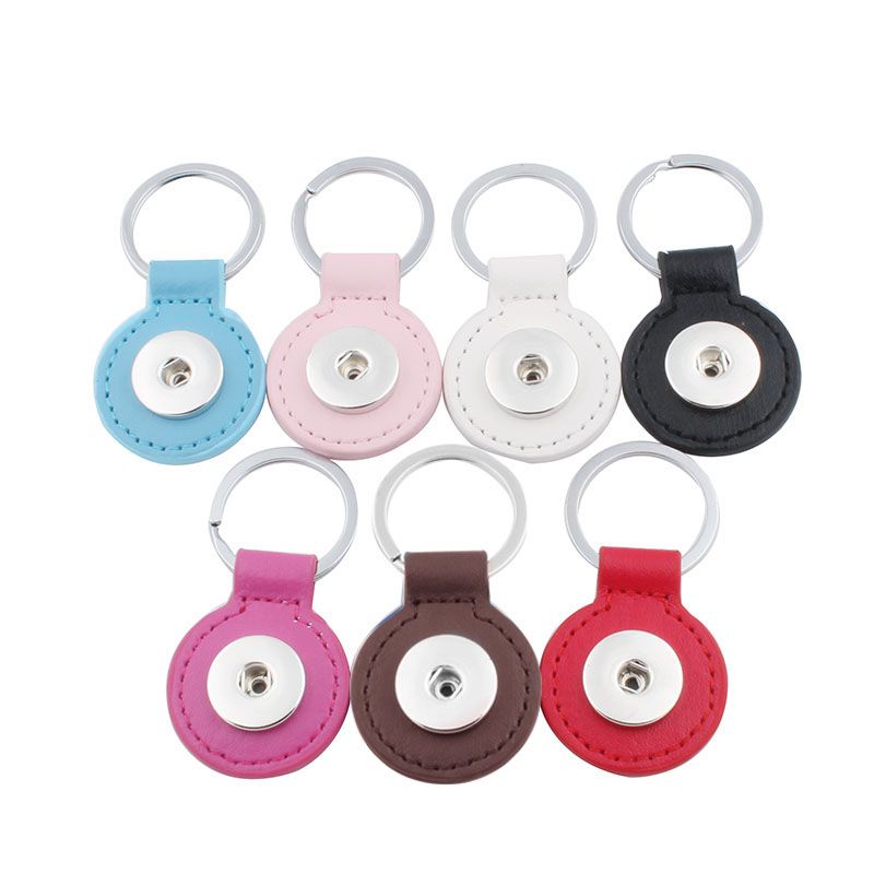 2019 18mm Snap Button Leather Keychain Round Square Heart Keychains Keyrings DIY Noosa Key Chain