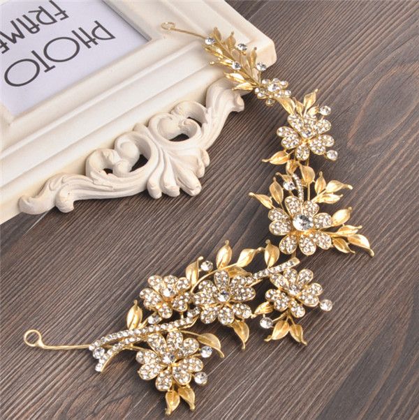 Wholesale Handmade Gold Leaves Gold Hair Accessory With Diamond Fashion Bridal Headwear Hairclip