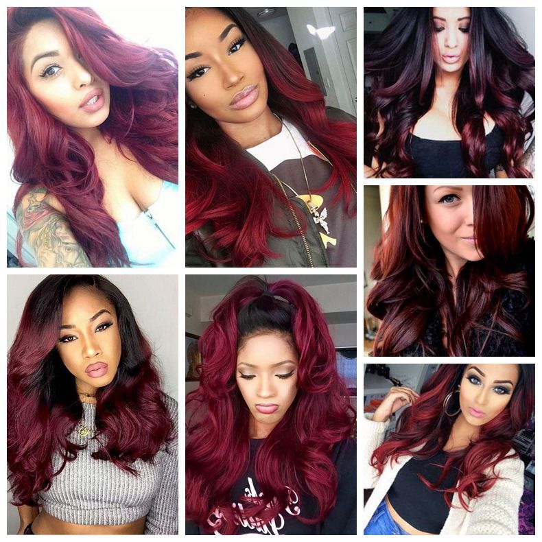 Ombre Burgundy Human Hair Extensions Brazilian Virgin Body Wave 2