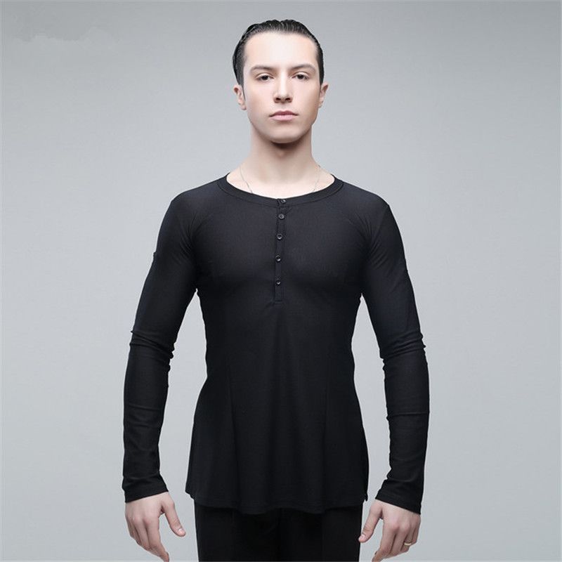 Men Party Ballroom Latin Tango Modern Rhythm Salsa Dance Shirt Tops Long Sleeve