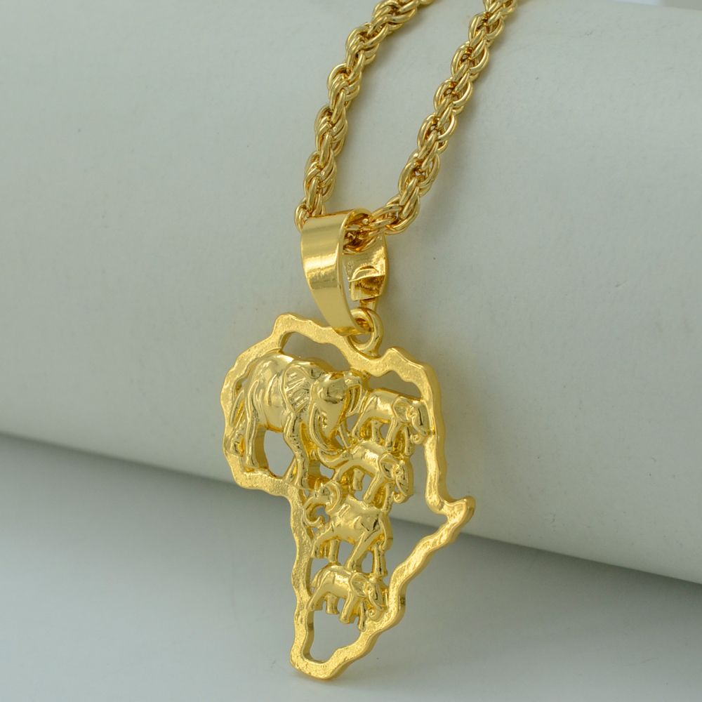 2018 Map Of Africa Necklace 24k Gold Plated Elephant African 2018 Map Of Africa Necklace 24k Gold Plated Elephant African Pendant Women Men Ethiopian Jewelry Congo Nigeria 014306 From Ixianglian