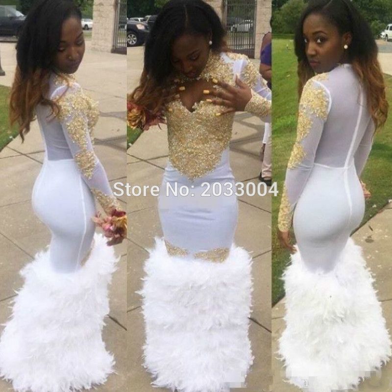 gold White prom dresses and
