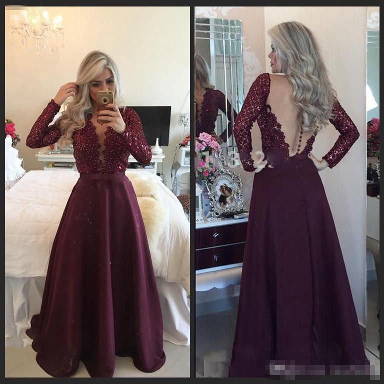 burgundy formal dress with sleeves