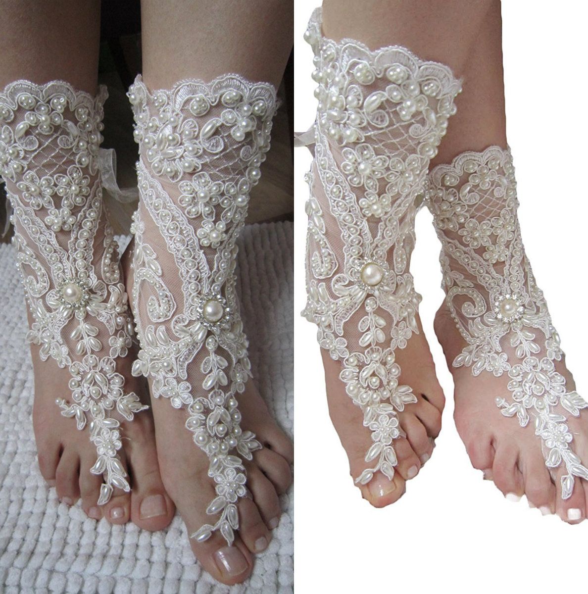 Romantic Beach Weddings Shoes Delicate Lace Applqiues Beads Open Toe