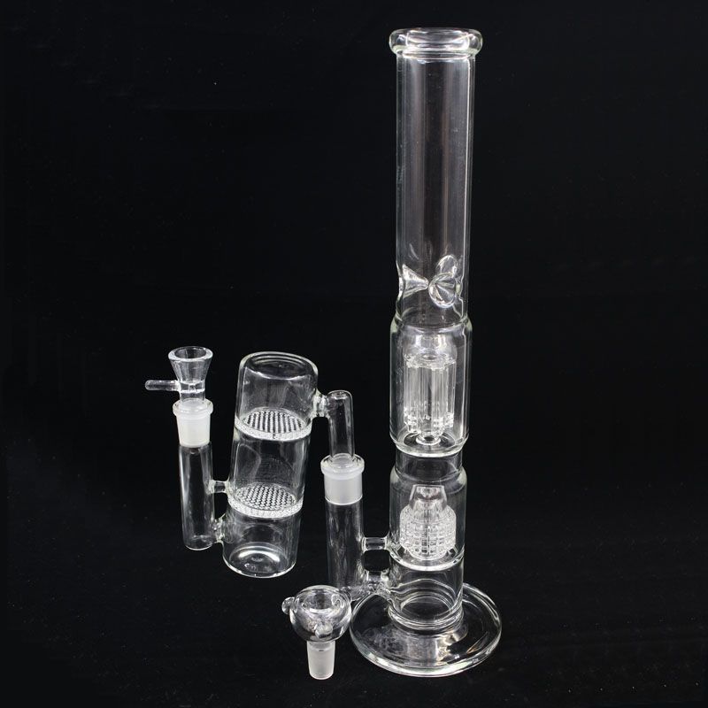 2019 Glass Bong Water Pipe Vase Perc Percolator DOUBLE Turbine Smoking