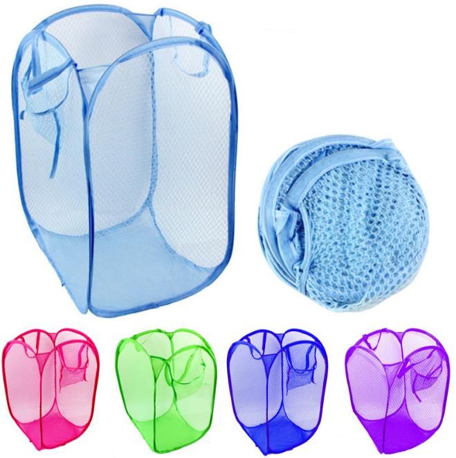 Pop Up Foldable Laundry Basket Mesh Hamper Washing Clothes Bag Storage Bin 
