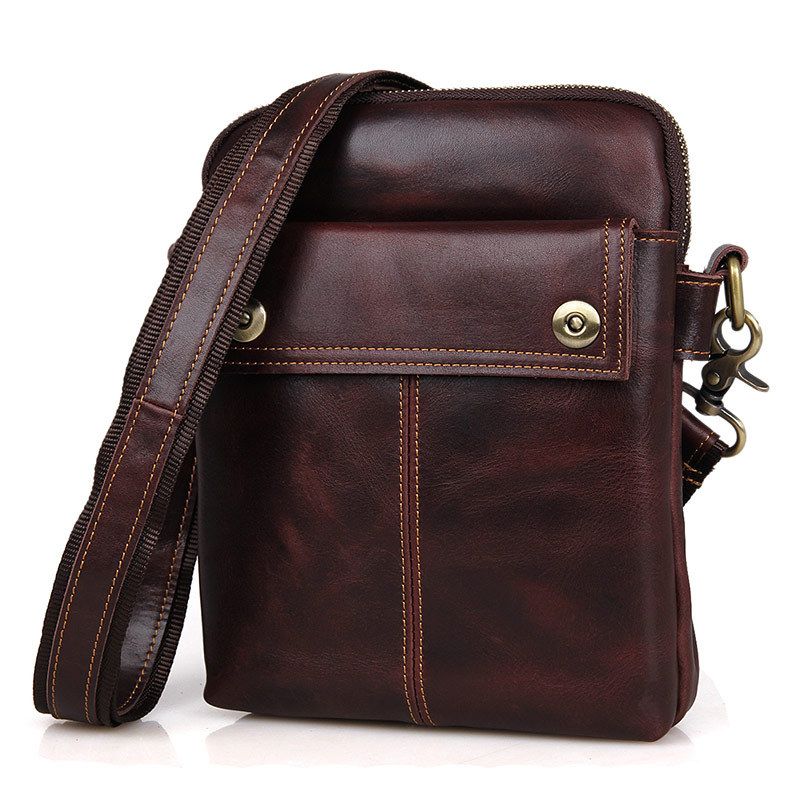 Men&#39;S Genuine Leather Messenger Bags Small Sling Bag Man Daily Purse Travel Shoulder Bags ...