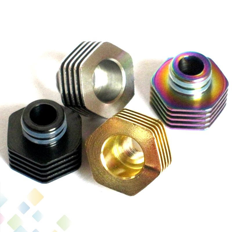 Hexagon Heat Sink Adaptor 510 Drip Tip Mouthpieces Heat Sink Adapter 4 Colors Silver Black Gold Rainbow 510 Bottom Attached Dhl Free