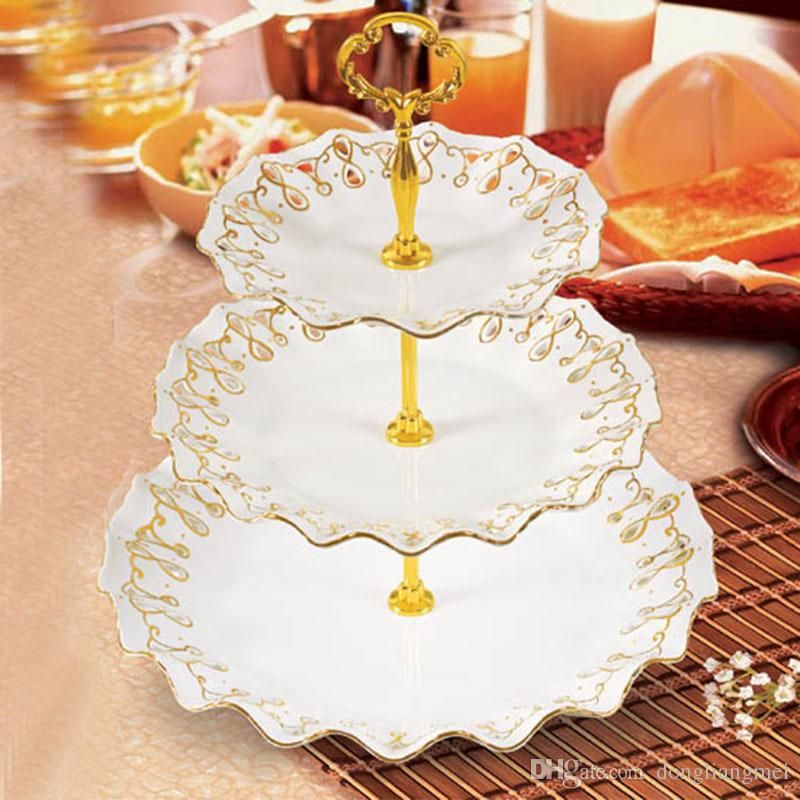 Fruit Cake Stands Flower 3 Tier Wedding Cake Plate Center Stand Handle Rod Cake Stand Handles Mixed Color O A07