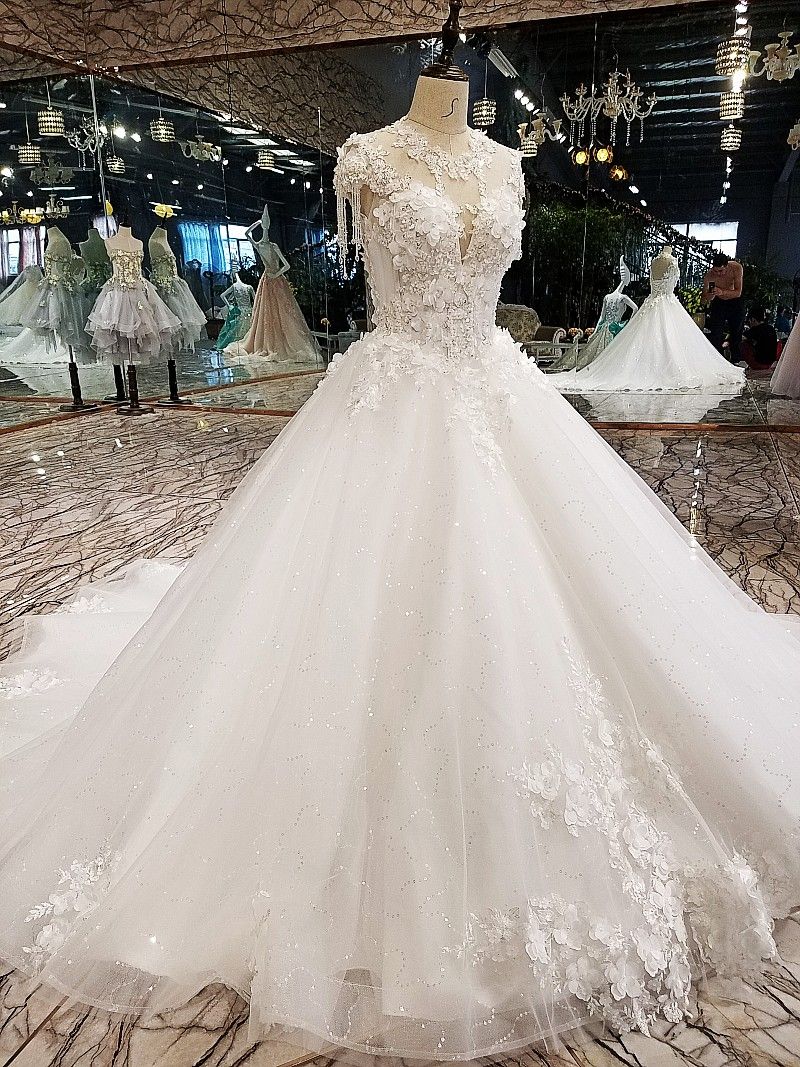 Luxury Korean  Wedding  Dresses  2022 Floral Champagne Ivory 