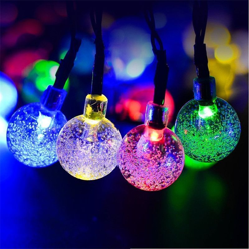 30 Led Crystal Ball Solar Powered String Indoor Or Outdoor Lights 30 Led Crystal Ball Solar Powered String Indoor Or Outdoor Lights Pink Red Purple Blue Pure White Warm Multicolor Clear Globe