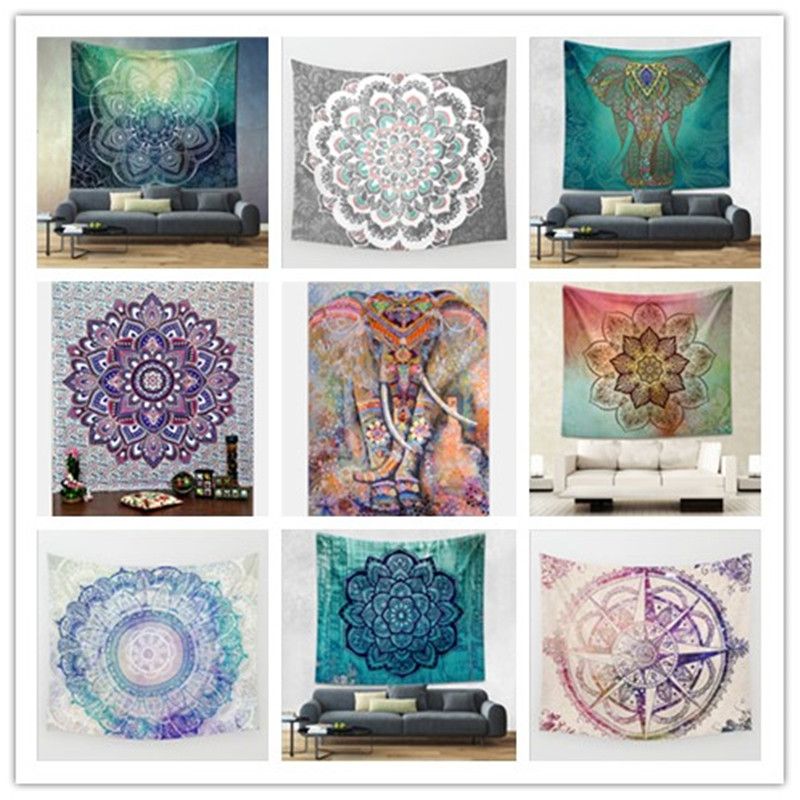 Hippy Mandala Tapestry Bohemian Elephant Wall Hanging Psychedelic Art Dorm Decor Beach Throw Indian Tapestries 150 130cm