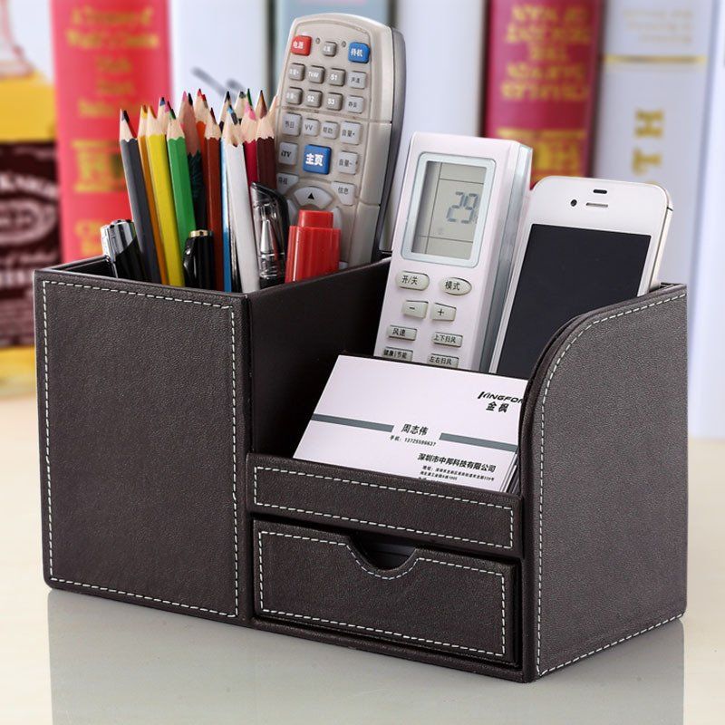 2018 Hot Office Desktop Pen Holder With Drawer Stationery 2018 Hot Office Desktop Pen Holder With Drawer Stationery Supplies Pu Leather Multi Function Container Card From Fengqiaoxueying2017