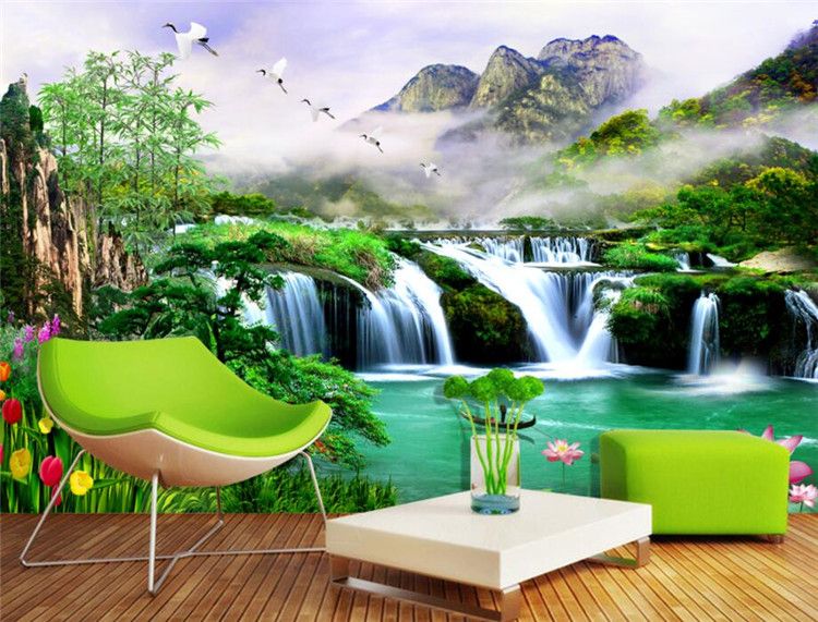 Large Custom 3d Wallpapers Waterfalls Waterfall Wallpaper Background Living Room Bedroom Tv