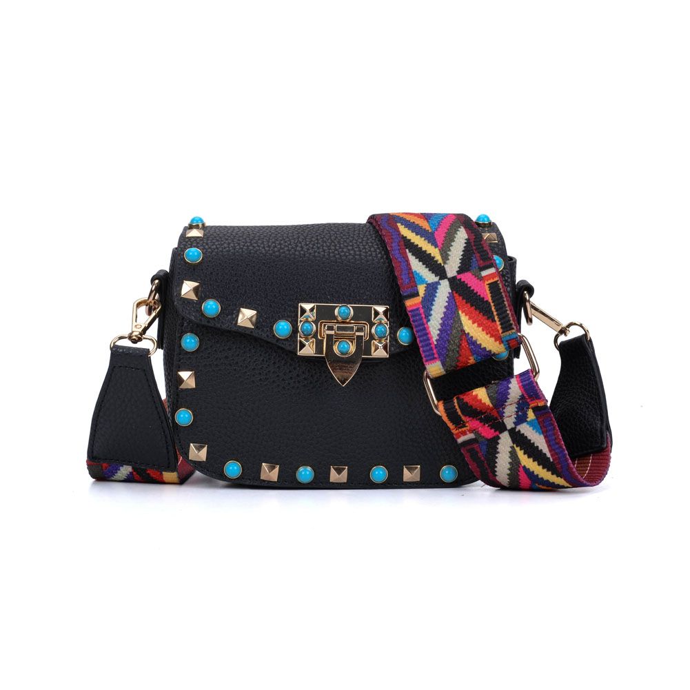 Fashion Mini Lady Crossbody Bag Flap Wide Colorful Shoulder Strap PigBag Adjustable Handle Rivet