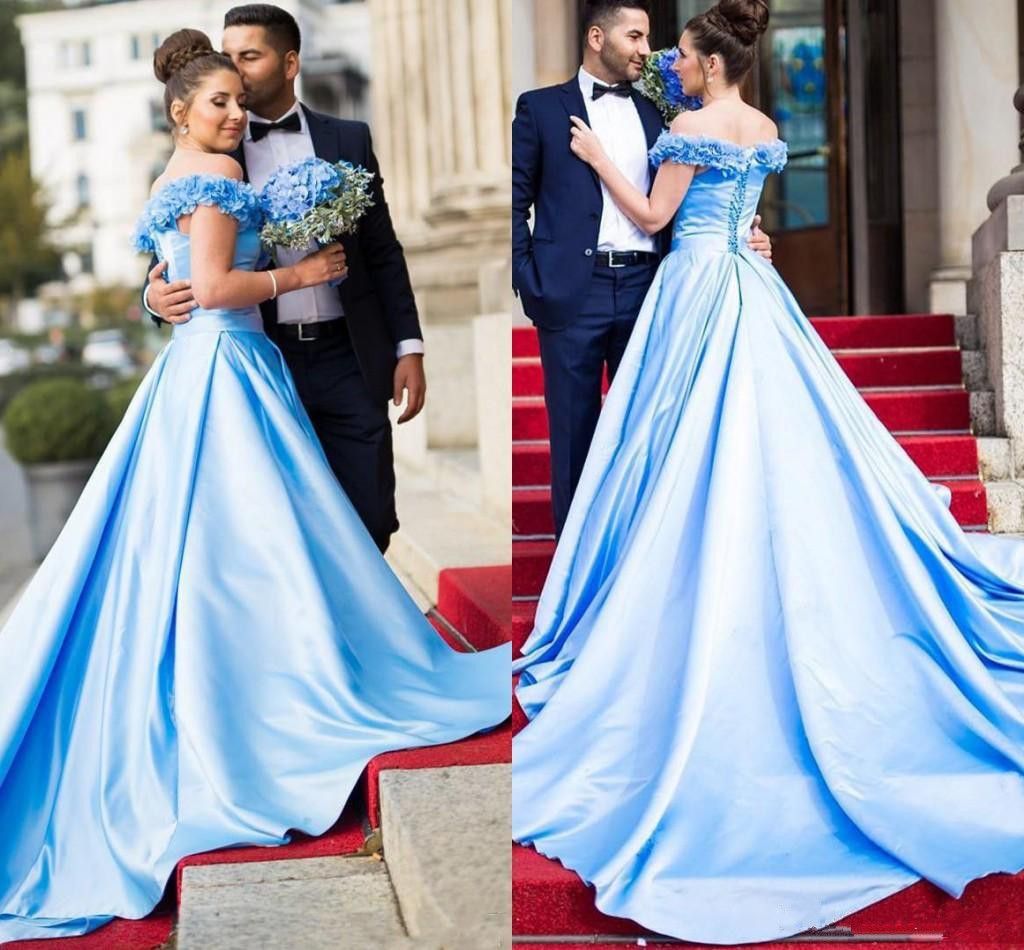 DiscountLight Blue Cinderella Wedding Dresses A Line Off The Shouler ...