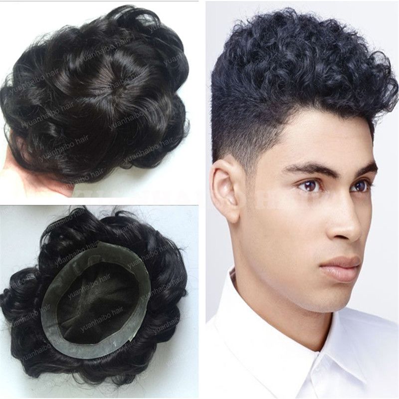 Lace with Thin Skin Men Toupee Top Grade 1B Deep Wave Brazilian Virgin