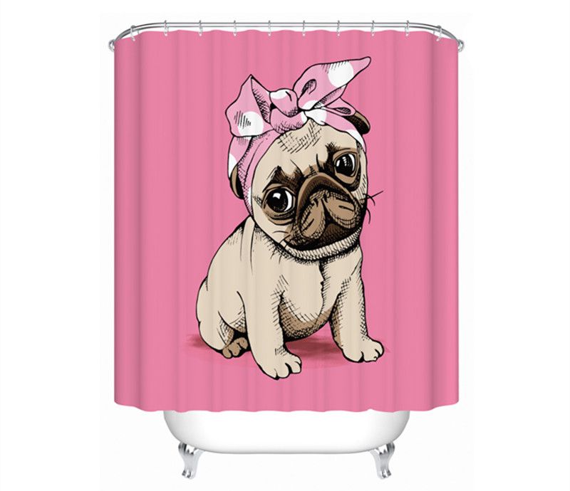 Animal Tissu rideau de douche Set adorable chiot salle de bains Rideau Avec Crochets
