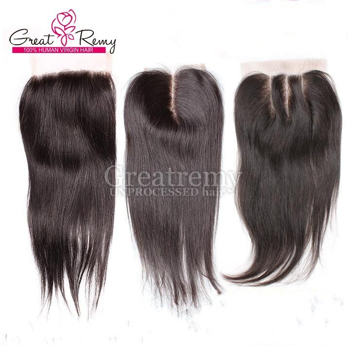 Greatremy Brazilian Silky Straight Hair Weft with TopClosure 4X4 Lace Closure HairBundles Natural Color Human VirginHair Weave