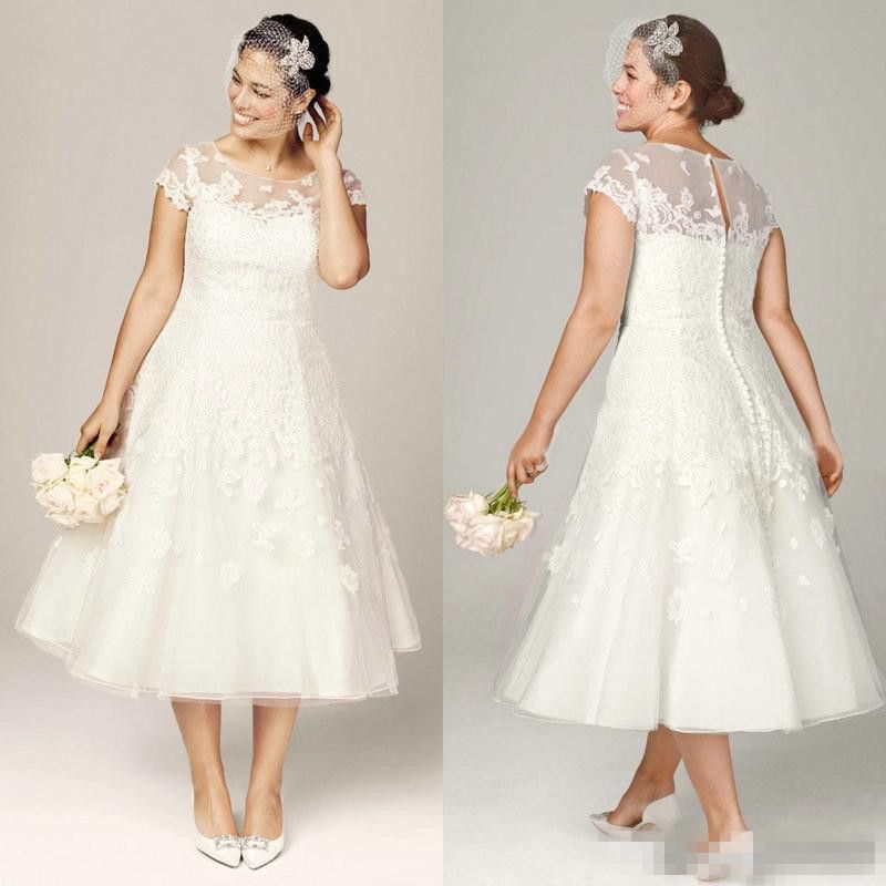 Discount 2019 Plus Size Wedding Dresses Tea Length Bridal Discount 2019 Plus Size Wedding Dresses Tea Length Bridal