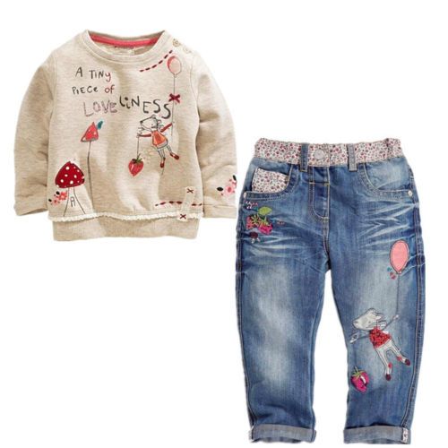 2020 Baby Girls Long Sleeve T Shirt +Jeans Cotton Clothing Outfit Fit 2 ...