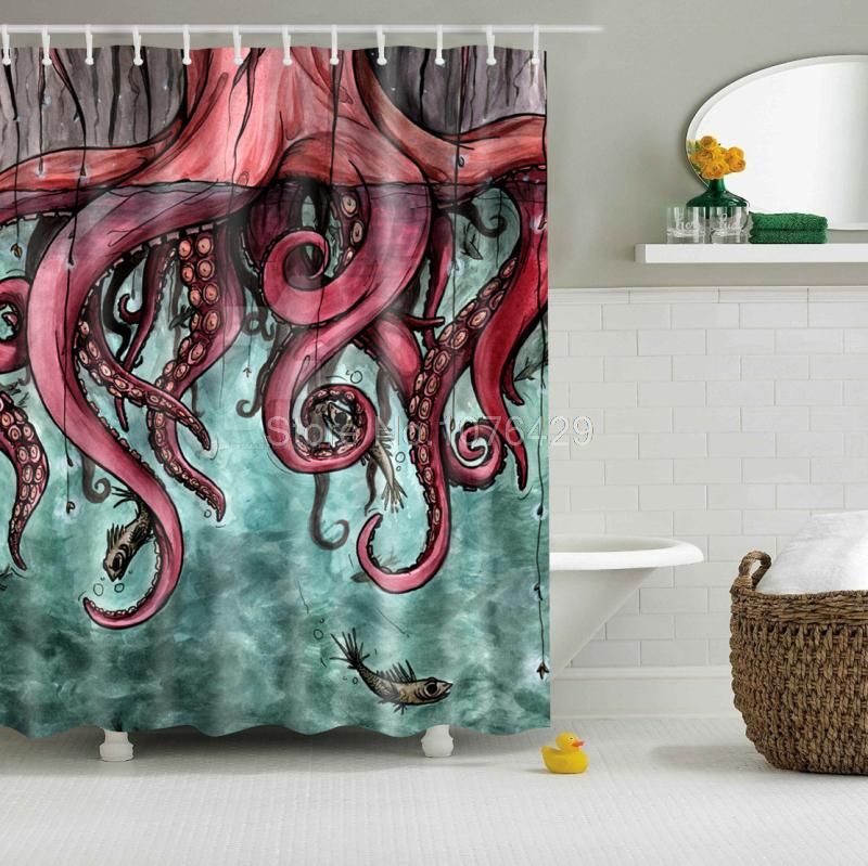 Wholesale Custom Shower Curtain Octopus Tako Abstract Art Design