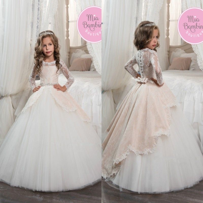 vintage long sleeves blush white flower girls