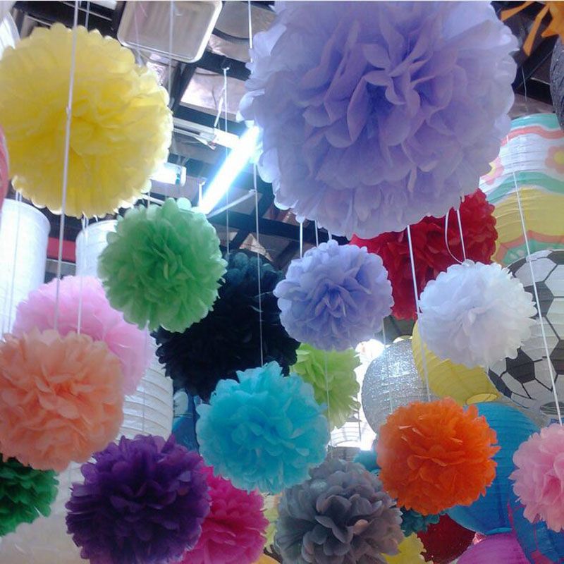 Party Colorful Pom Poms Flower 4 Size Kissing Balls Hanging