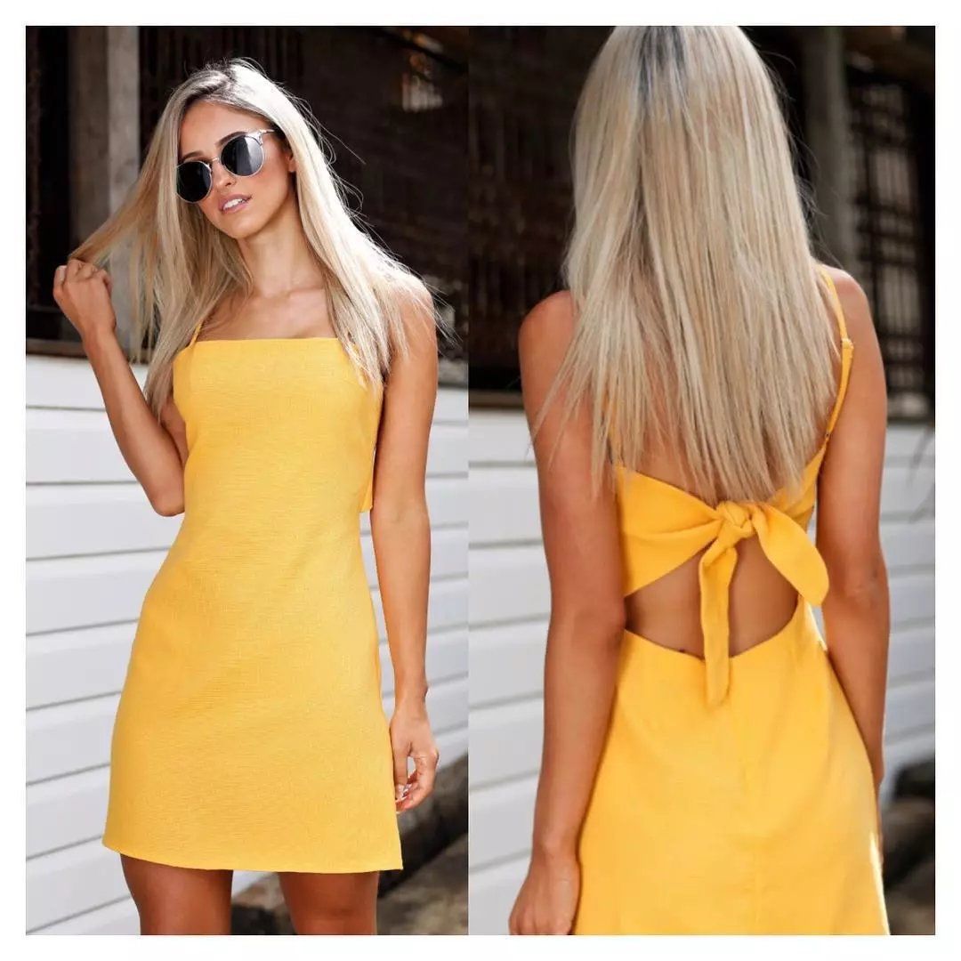 DHL Backless Beach Summer Dress Women Sundress Bow Casual Linen Sexy ...