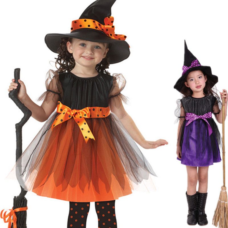 Children Cosplay Clothes Halloween Witch Role Play Dresses Special Occasions Festival Girls' Dress Masquerade Party Stage Costume
